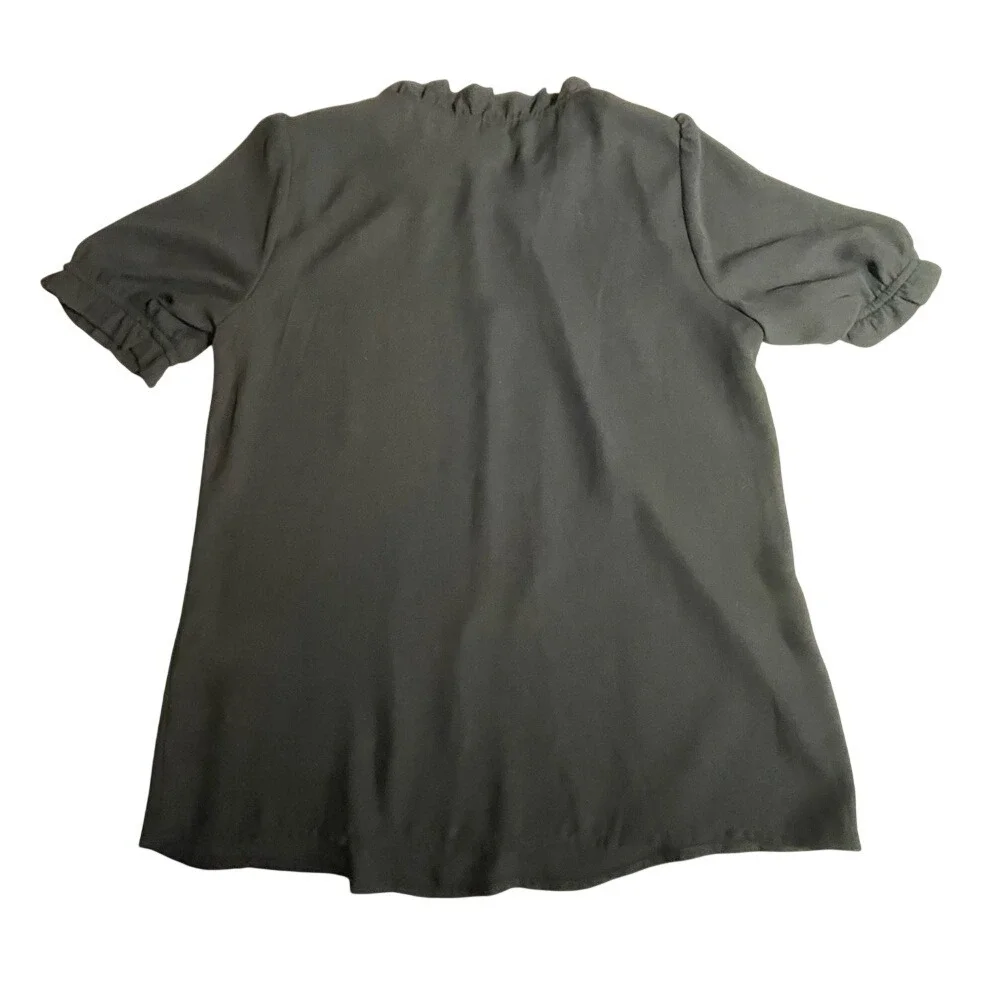 Banana Republic Black Ruffle Neck Short Sleeve‎ Blouse Women's XS